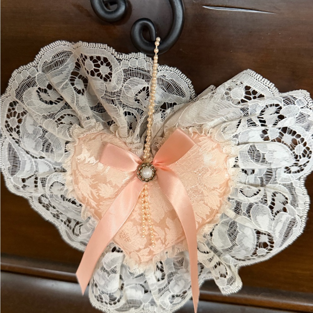 Blush Pink and White Lace Heart BRIDAL pillow or ornament